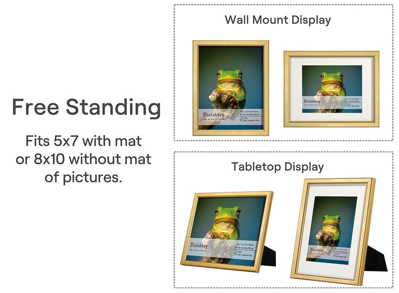 VIOLABBEY 8x10 Picture Frame Gold Set of 4, Photo frame for 5x7 Pictures with Mat or 8x10 without Mat, HD Real Glass, Vertical or Horizontal for Wall and Tabletop Display - Image 2